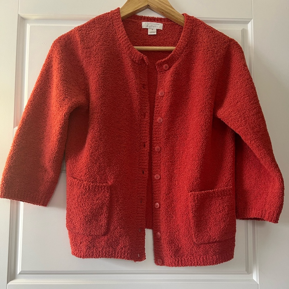 Christopher & Banks Vibrant Orangey-Red Teddy Buttoned Cardigan With Pockets.